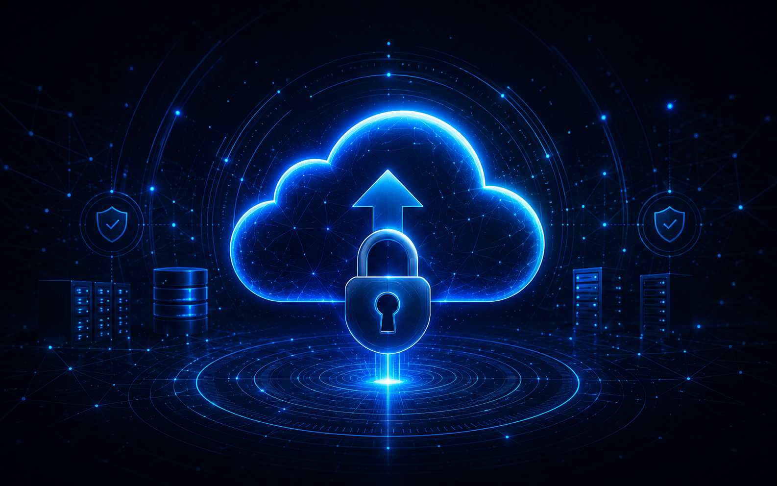Nube tecnológica protegida con candado para representar backups seguros