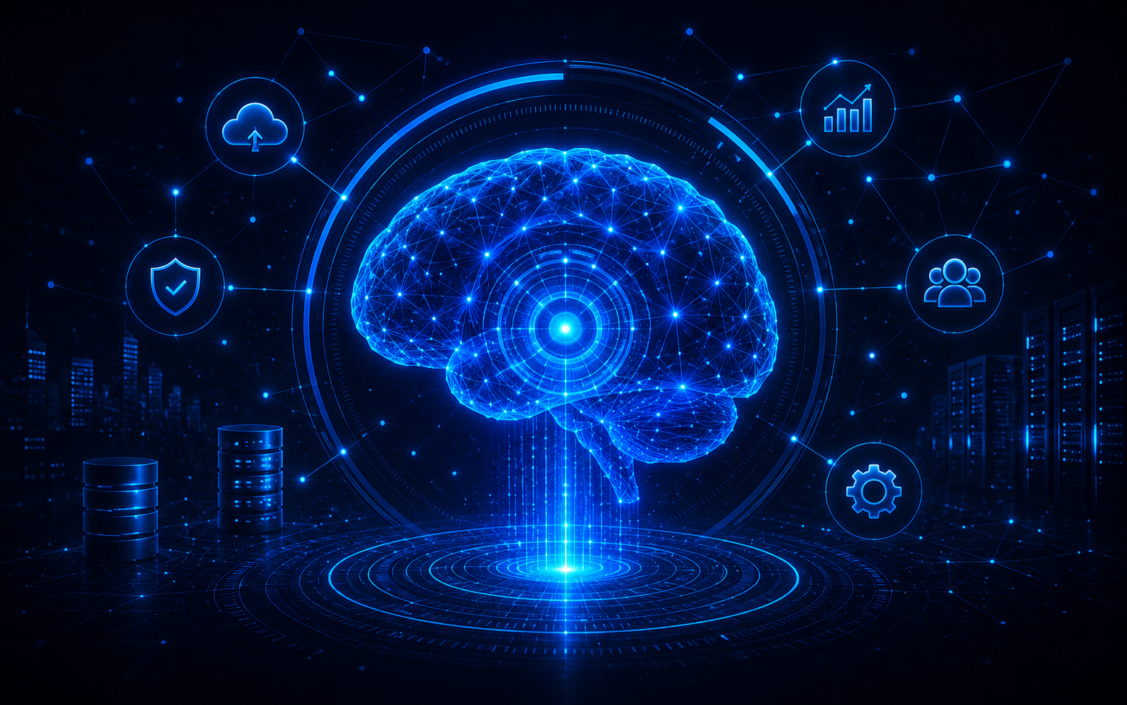 Cerebro digital azul para representar inteligencia artificial aplicada a empresa